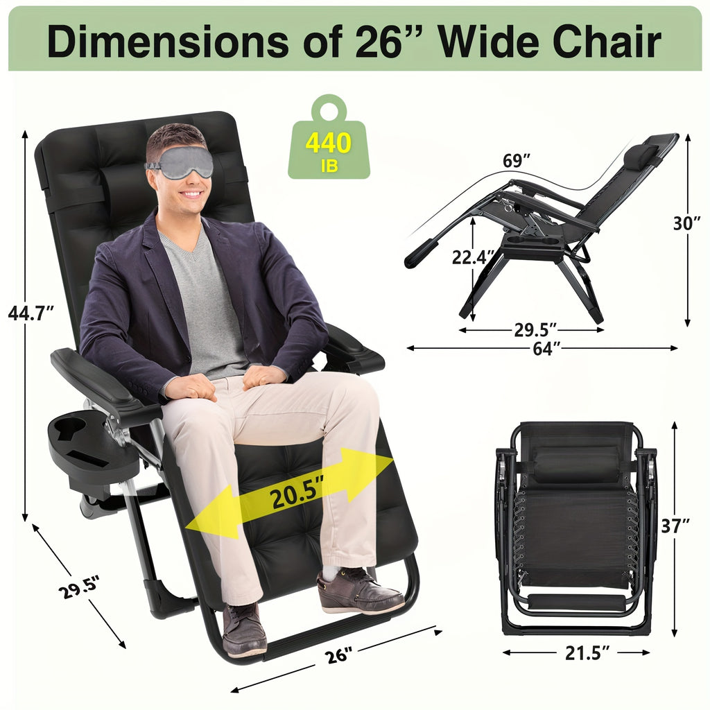 Upgraded Lock Zero Gravity Chair, Folding Recliner Lounge Chair with Removable Cushion Cup Holder Headrest for Indoor Outdoor Patio Camping