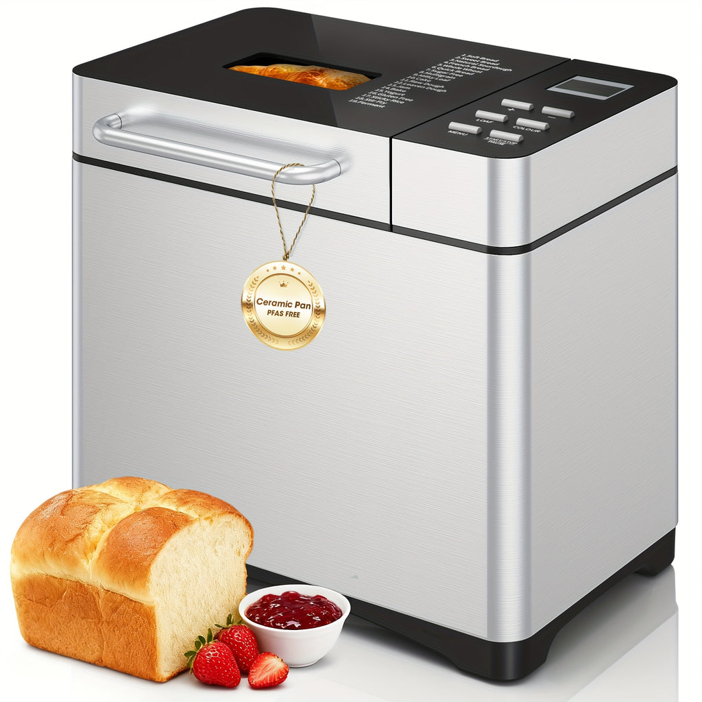 GUNJI 2LB 19-in-1 Bread Machine, Nonstick Ceramic Pan, 3 Crust Colors, 15H Timer & 1H Keep Warm