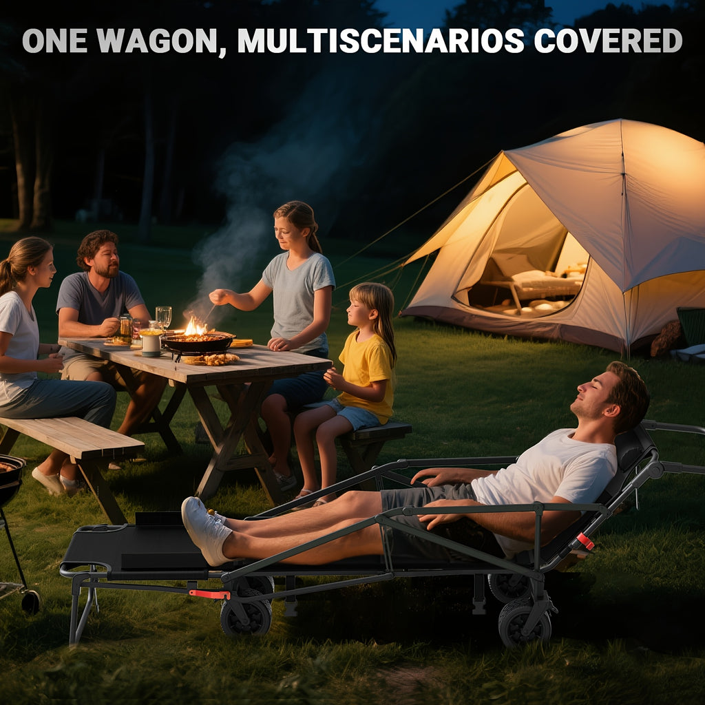 2-in-1 Folding Wagon Cart Convertible Beach Chair, 650LBS Large Capacity All Terrain Wagon with Adjustable Backrest for Camping Shopping Garden
