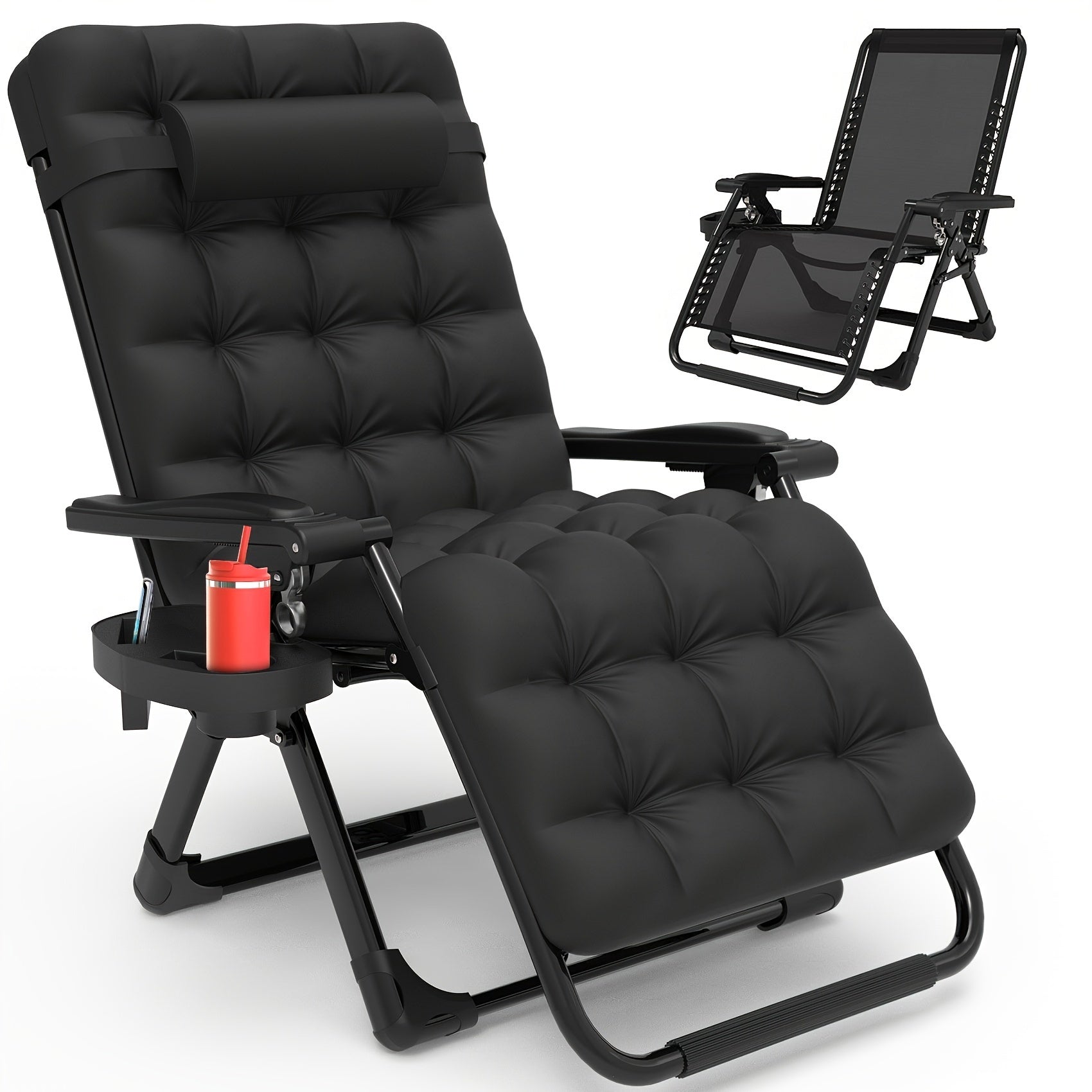 Upgraded Lock Zero Gravity Chair, Folding Recliner Lounge Chair with Removable Cushion Cup Holder Headrest for Indoor Outdoor Patio Camping