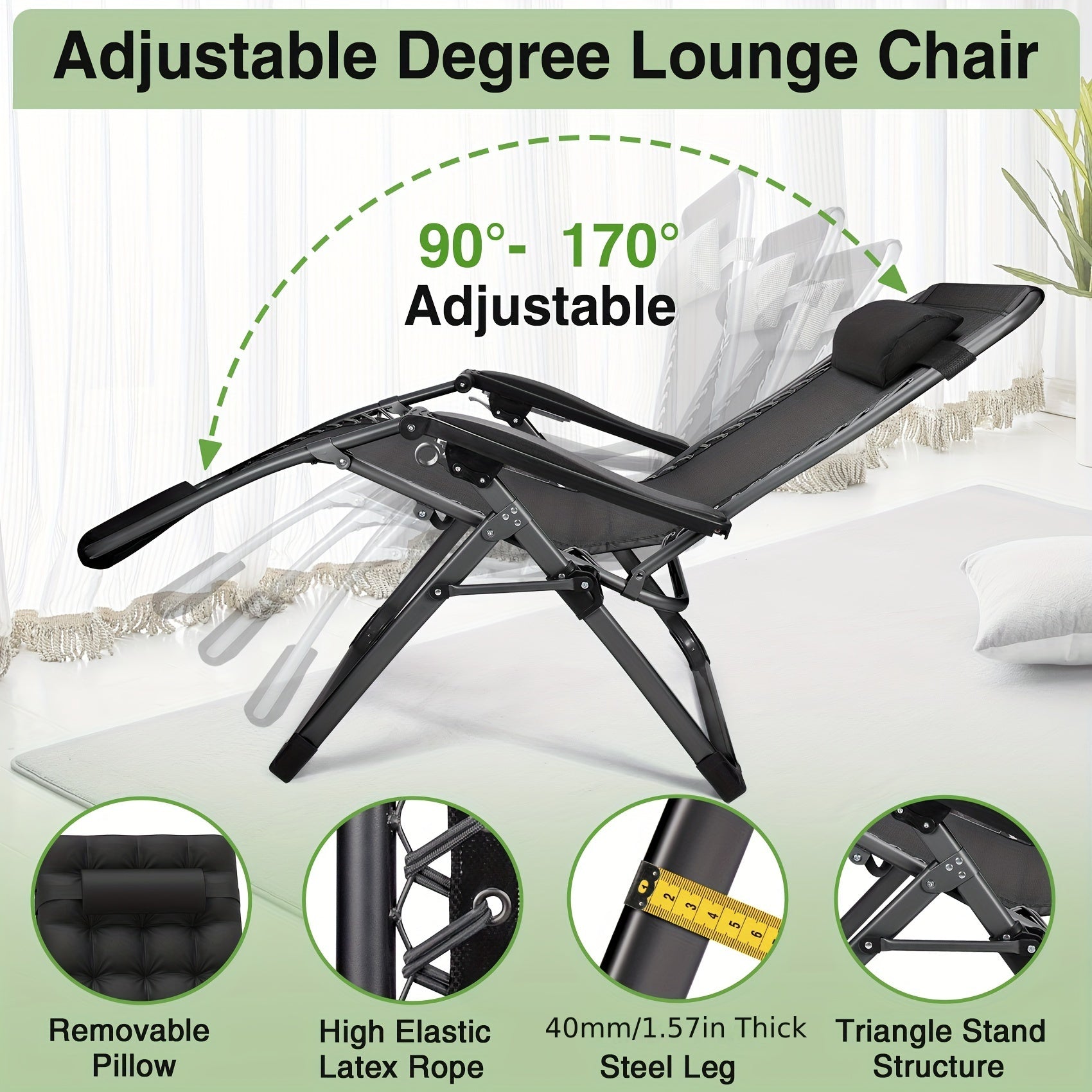 Upgraded Lock Zero Gravity Chair, Folding Recliner Lounge Chair with Removable Cushion Cup Holder Headrest for Indoor Outdoor Patio Camping