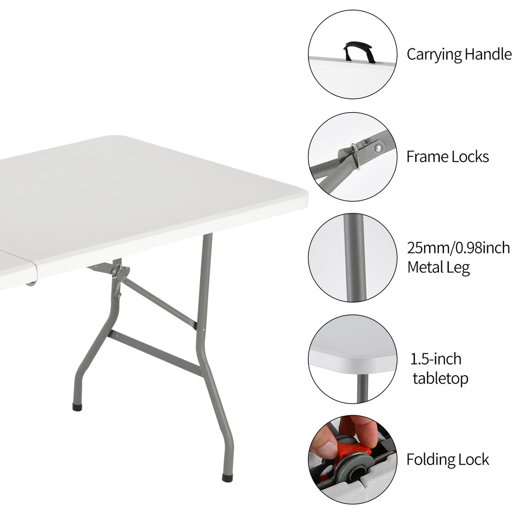 Portable Lightweight Folding Table, Foldable Table with Carrying Handle and Safety Locks, Ideal for Party, Dining, Barbecue, Board Game & Outdoor Activities
