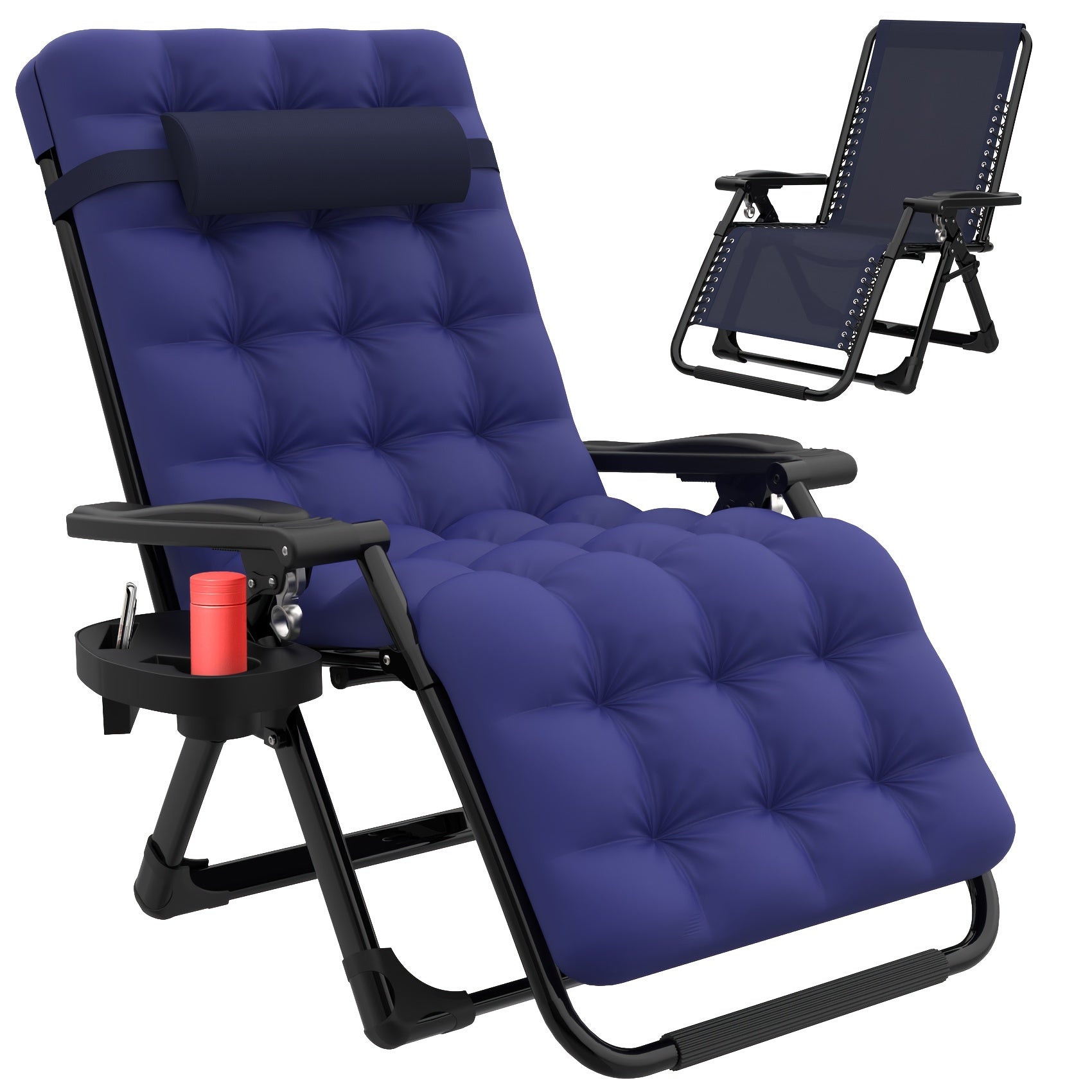 Upgraded Lock Zero Gravity Chair, Folding Recliner Lounge Chair with Removable Cushion Cup Holder Headrest for Indoor Outdoor Patio Camping