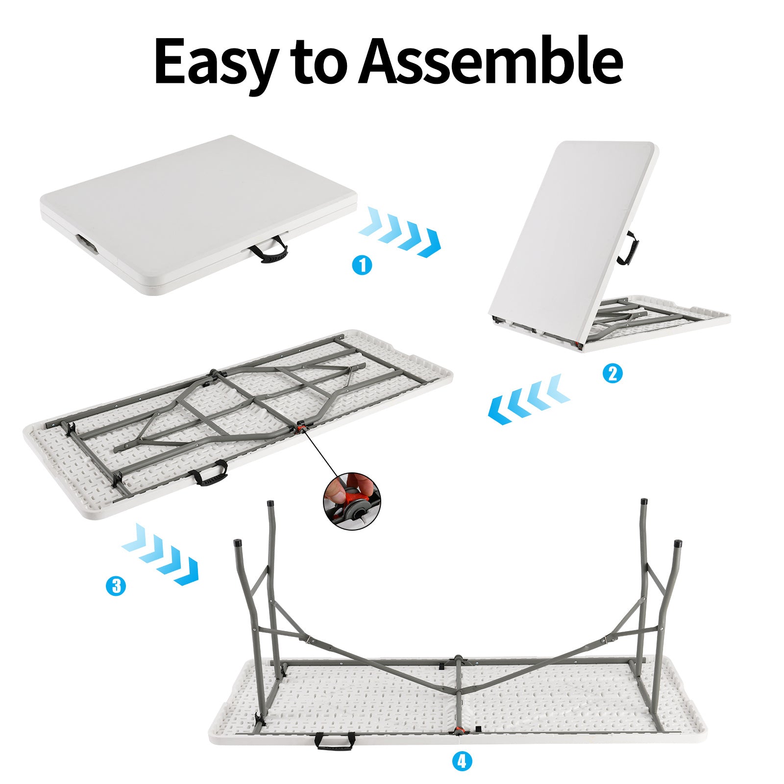 Portable Lightweight Folding Table, Foldable Table with Carrying Handle and Safety Locks, Ideal for Party, Dining, Barbecue, Board Game & Outdoor Activities