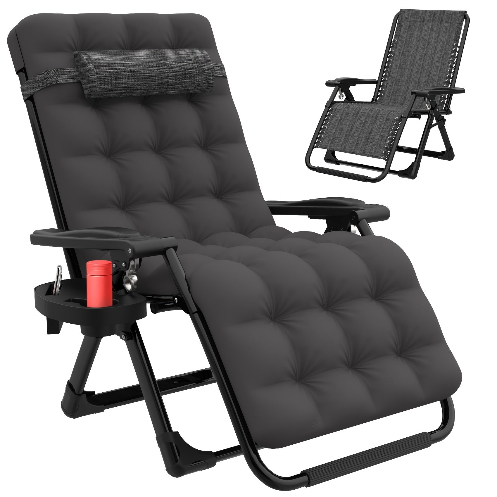 Upgraded Lock Zero Gravity Chair, Folding Recliner Lounge Chair with Removable Cushion Cup Holder Headrest for Indoor Outdoor Patio Camping