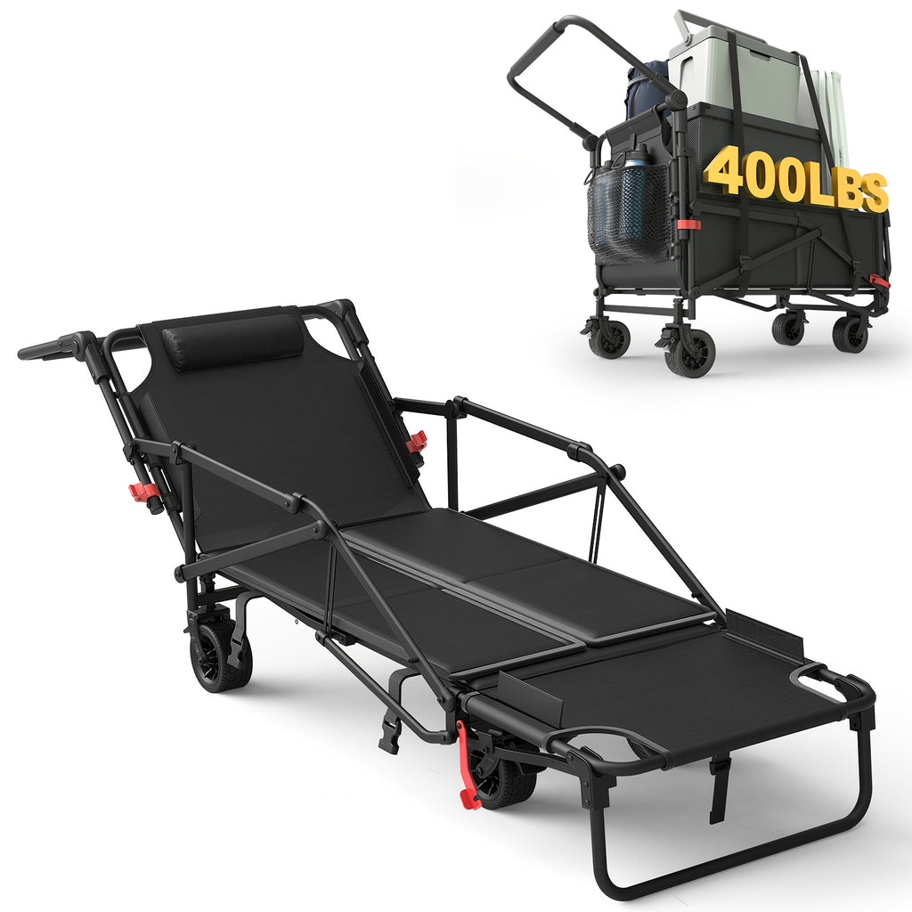2-in-1 Folding Wagon Cart Convertible Beach Chair, 650LBS Large Capacity All Terrain Wagon with Adjustable Backrest for Camping Shopping Garden