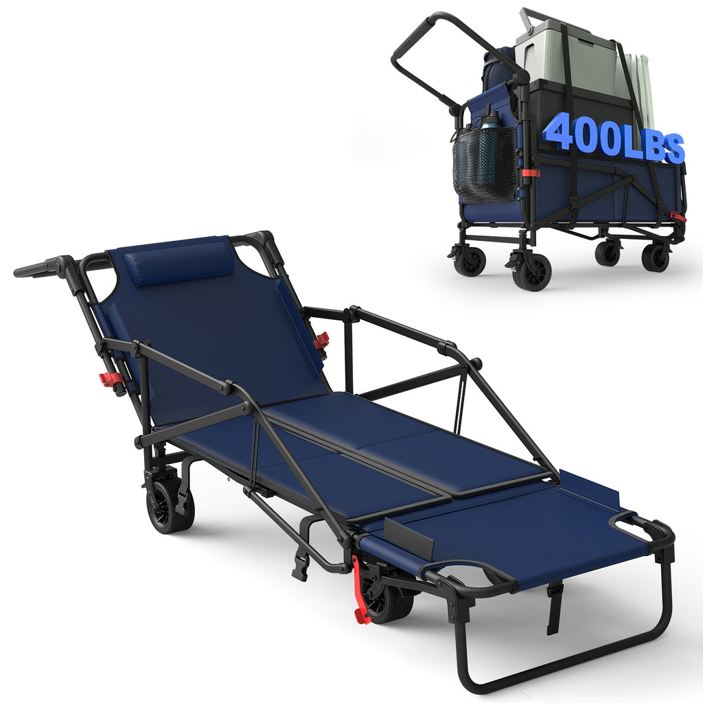2-in-1 Folding Wagon Cart Convertible Beach Chair, 650LBS Large Capacity All Terrain Wagon with Adjustable Backrest for Camping Shopping Garden