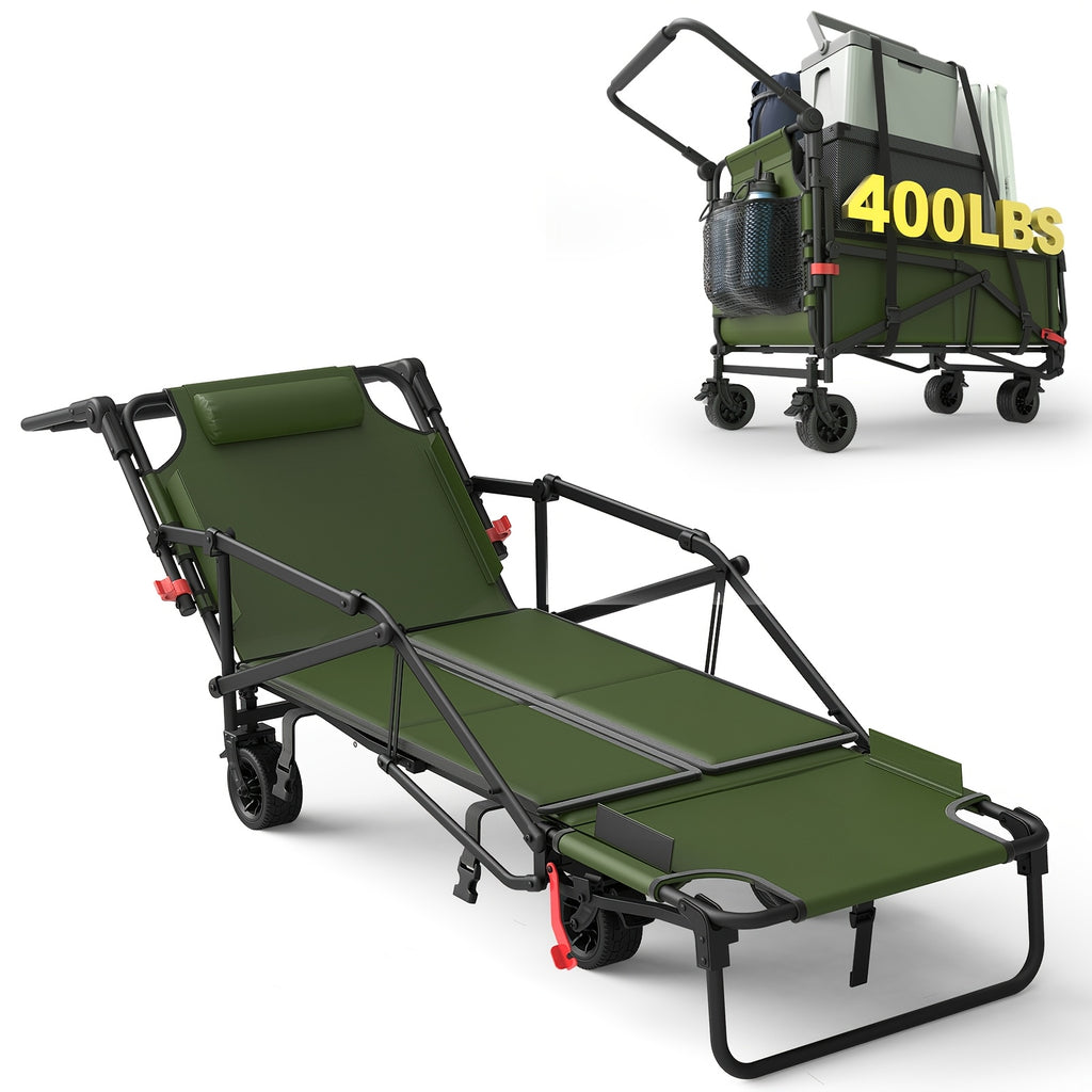 2-in-1 Folding Wagon Cart Convertible Beach Chair, 650LBS Large Capacity All Terrain Wagon with Adjustable Backrest for Camping Shopping Garden