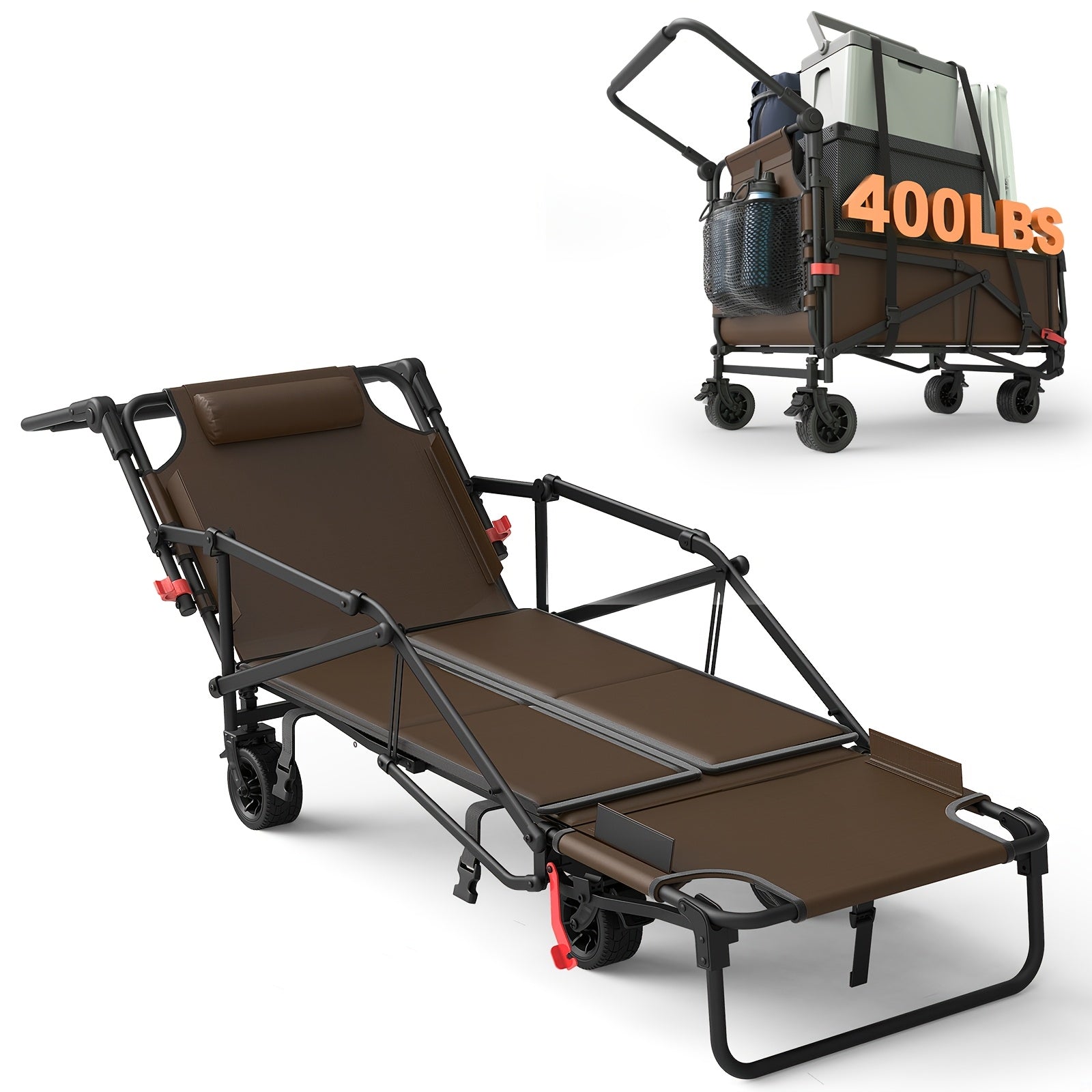 2-in-1 Folding Wagon Cart Convertible Beach Chair, 650LBS Large Capacity All Terrain Wagon with Adjustable Backrest for Camping Shopping Garden