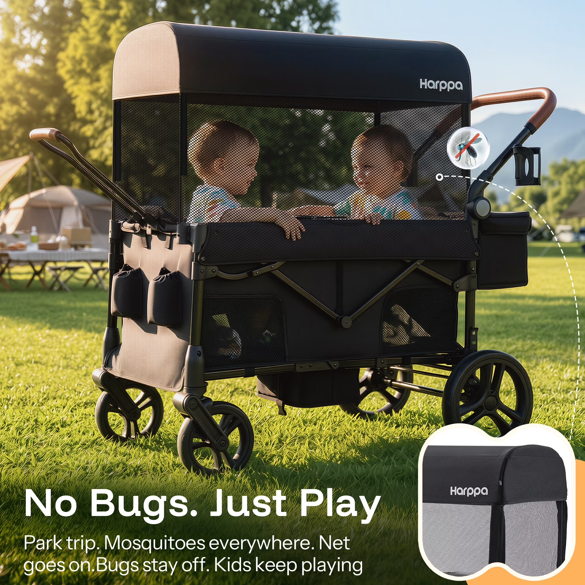 Kids Foldable Wagon Stroller with Canopy