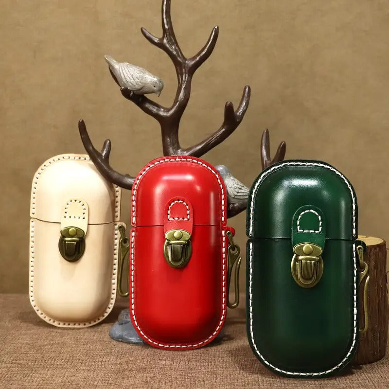 Genuine Genuine Leather Handcrafted Retro Glasses Case |Can Hold Glasses,Coin,Change, Keys, Card & Fashionable Portable Pressure-Resistant Glasses Case with HookButtoned Glasses & Creative Storage Bag