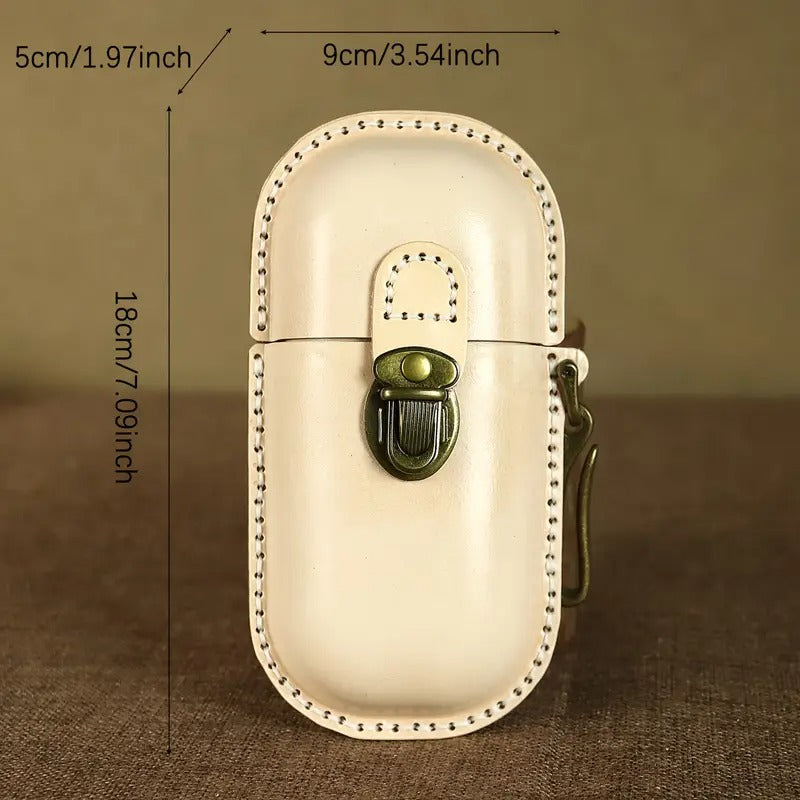 Genuine Genuine Leather Handcrafted Retro Glasses Case |Can Hold Glasses,Coin,Change, Keys, Card & Fashionable Portable Pressure-Resistant Glasses Case with HookButtoned Glasses & Creative Storage Bag