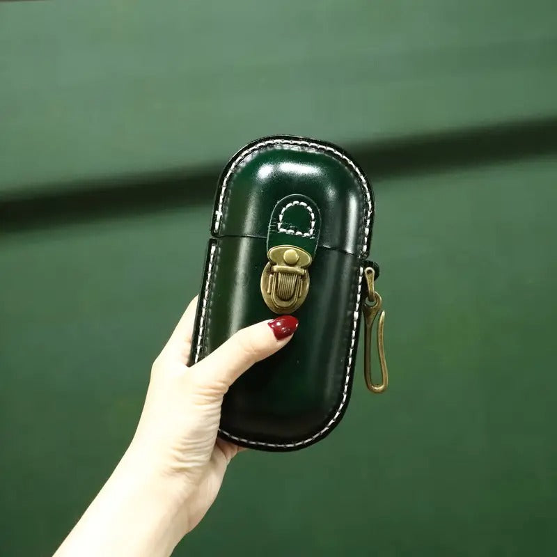 Genuine Genuine Leather Handcrafted Retro Glasses Case |Can Hold Glasses,Coin,Change, Keys, Card & Fashionable Portable Pressure-Resistant Glasses Case with HookButtoned Glasses & Creative Storage Bag
